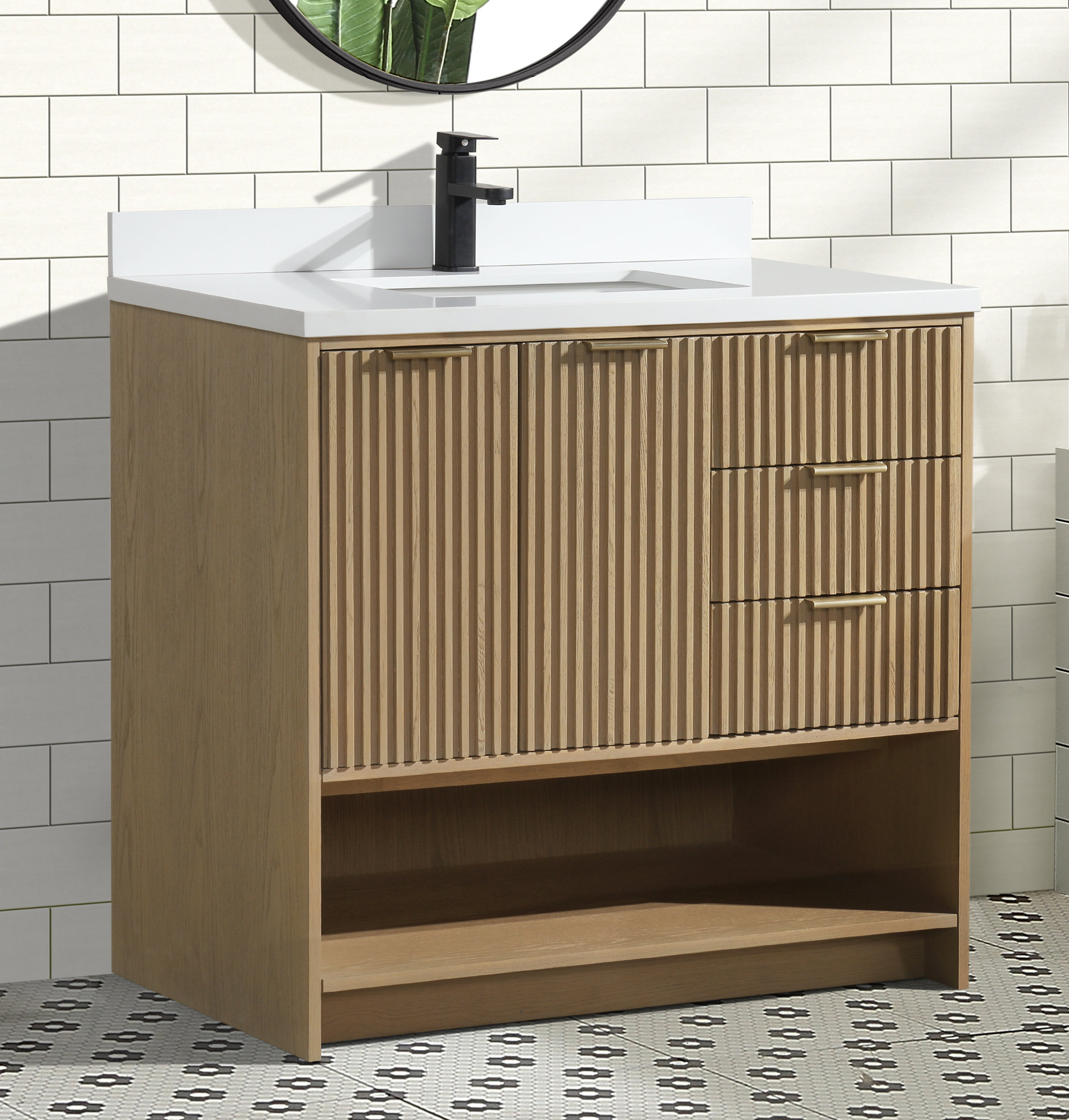 Latitude Run® Kamelya 36" Freestanding Bathroom Vanity Oak | Wayfair